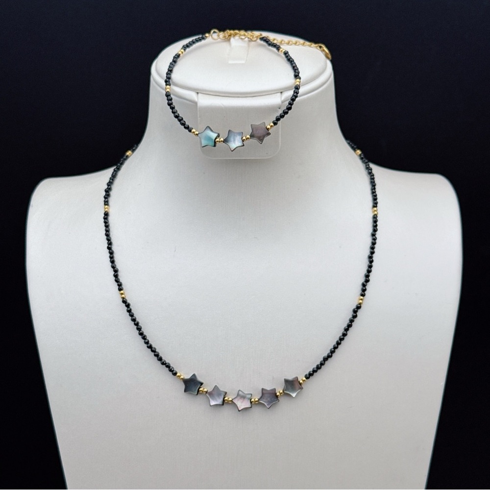 26X29 Handmade Black Spinel MOP Star Necklace and Bracelet Set